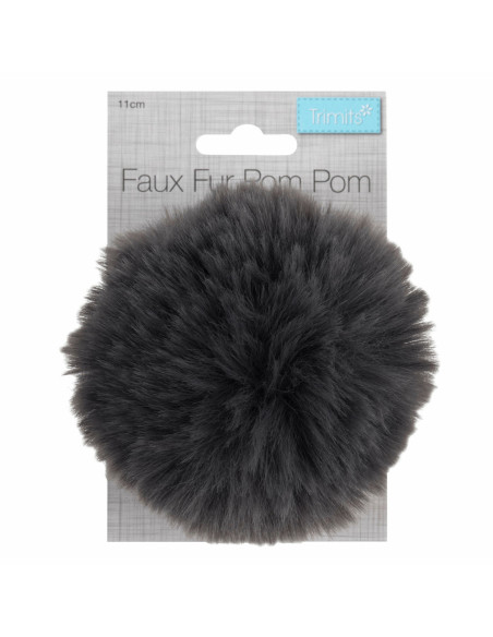 Pompón imitación piel 11 cm - Gris