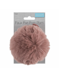 Pompón imitación piel 11 cm - Rosa viejo 2