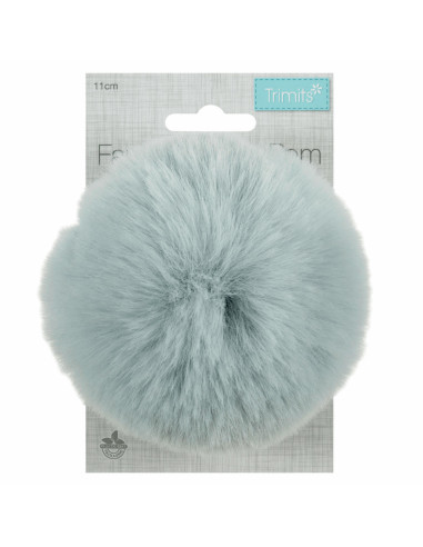 Pompón imitación piel 11 cm - Gris azul