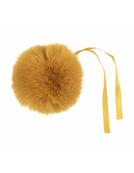 Pompón imitación piel 11 cm - Mostaza