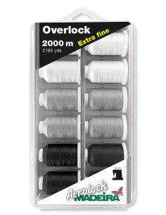 Caja de 12 conos para overlock Aerolock n° 180 Madeira - Negro y blanco
