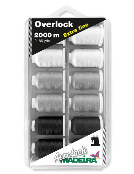Caja de 12 conos para overlock Aerolock n° 180 Madeira - Negro y blanco
