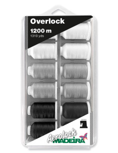 Caja de 12 conos para overlock Aerolock n° 125 Madeira - Negro y blanco