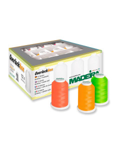Caja de 12 conos para remalladora Overlockbox Madeira - Caja neón