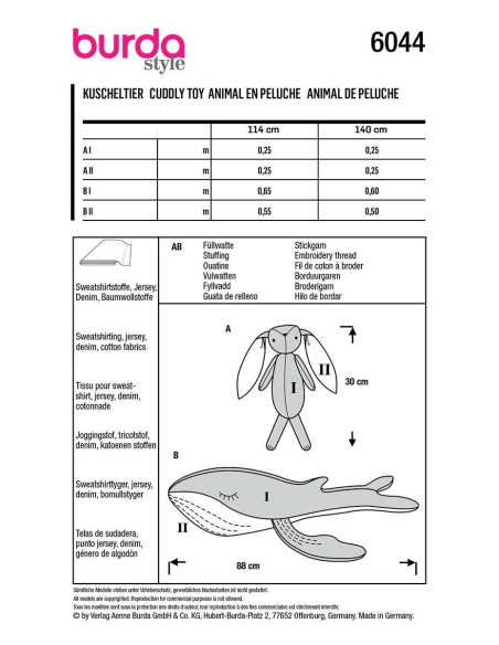 Patrón de peluches - Burda 6044