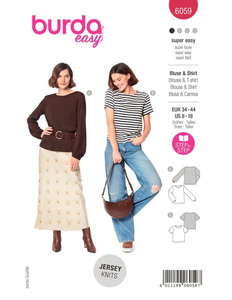 Patrón de camiseta y blusa - Burda 6059