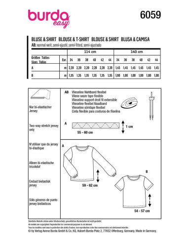 Patrón de camiseta y blusa - Burda 6059