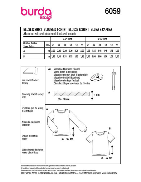Patrón de camiseta y blusa - Burda 6059