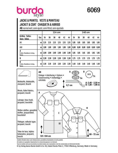 Patrón de abrigo y chaqueta - Burda 6069