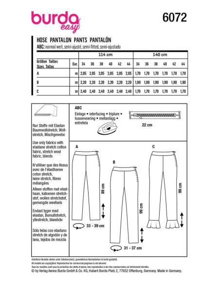 Patrón de pantalón - Burda 6072