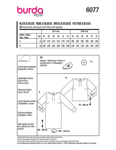 Patrón de vestido y blusa - Burda 6077