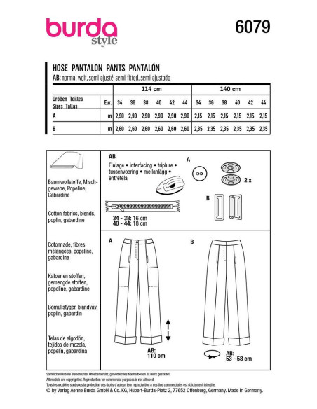 Patrón de pantalón - Burda 6079