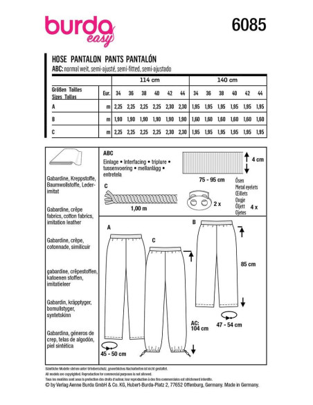 Patrón de pantalón - Burda 6085
