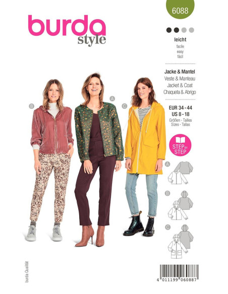Patrón de chaqueta y abrigo - Burda 6088