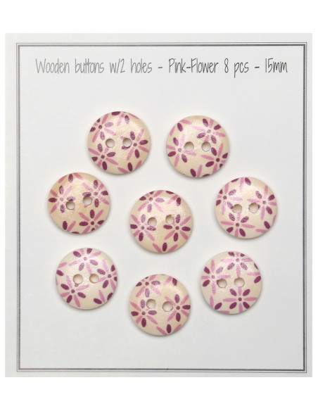 Juego de 8 botones de madera de 15 mm - Flores