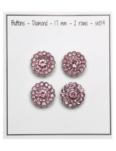 Juego de 4 botones de estrás de 17 mm - Rosa