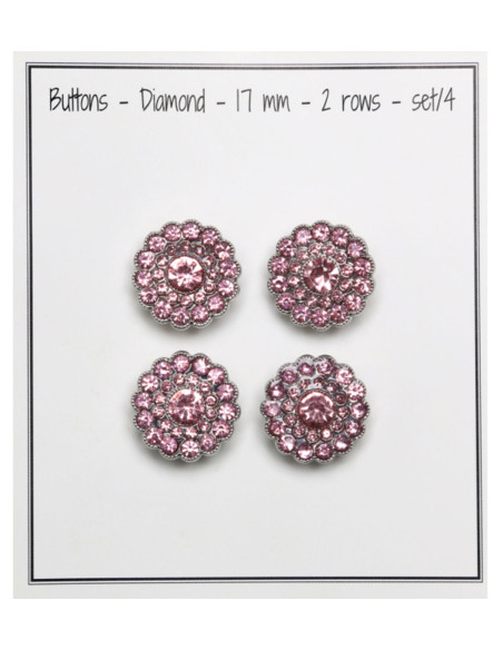 Juego de 4 botones de estrás de 17 mm - Rosa