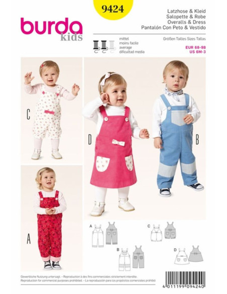 Patrón de peto y vestido - Burda 9424