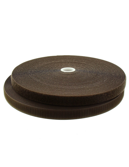 Cinta autoadherente para coser marrón oscuro de 20 mm de ancho, rollo de 25 metros.