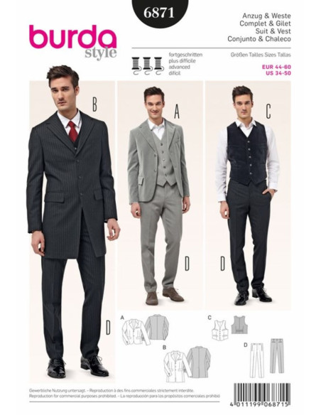 Patrón de traje y chaleco - Burda 6871