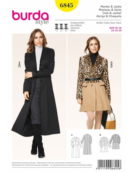Patrón de abrigo y chaqueta - Burda 6845