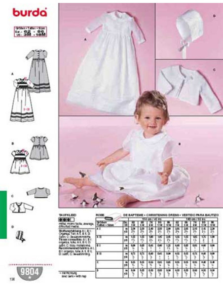 Patrón de vestido de bautizo - Burda 9804