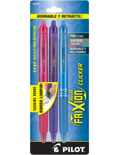 Set de 3 bolígrafos roller Pilot FriXion Ball Clicker - Fucsia, violeta y turquesa