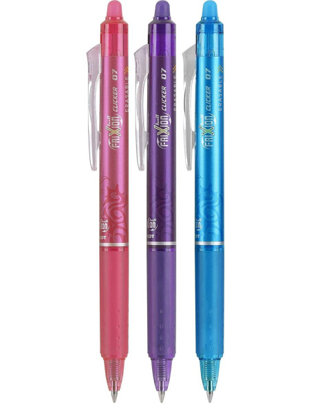 Set de 3 bolígrafos roller Pilot FriXion Ball Clicker - Fucsia, violeta y turquesa