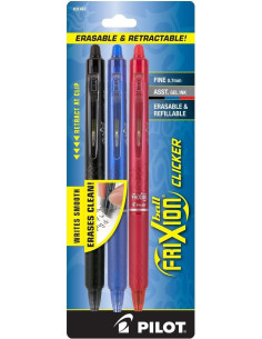 Set de 3 bolígrafos roller Pilot FriXion Ball Clicker - Negro, azul y rojo