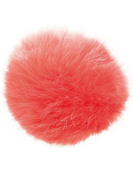 Pompón imitación piel 10 cm - Coral