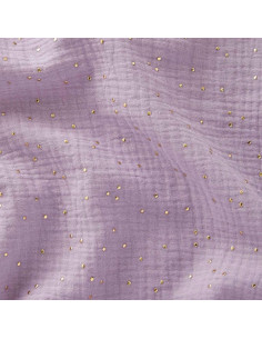 Tejido de doble gasa de algodón con mini lunares dorados - Lila claro