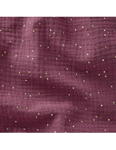 Tejido de doble gasa de algodón con mini lunares dorados - Rosa palo