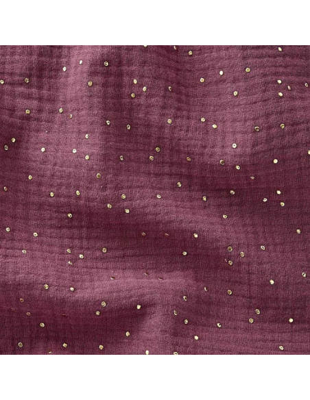 Tejido de doble gasa de algodón con mini lunares dorados - Rosa palo