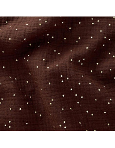 Tejido de doble gasa de algodón con mini lunares dorados - Marrón oscuro