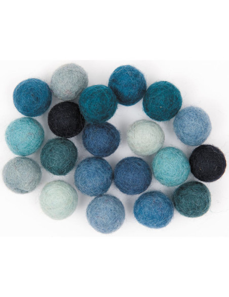 Bolas de fieltro - Mezcla azul