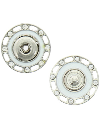 Botón a presión de strass - Plata y blanco
