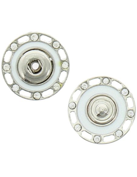 Botón a presión de strass - Plata y blanco