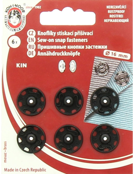 Broches de presión de metal de 16 mm - Negro