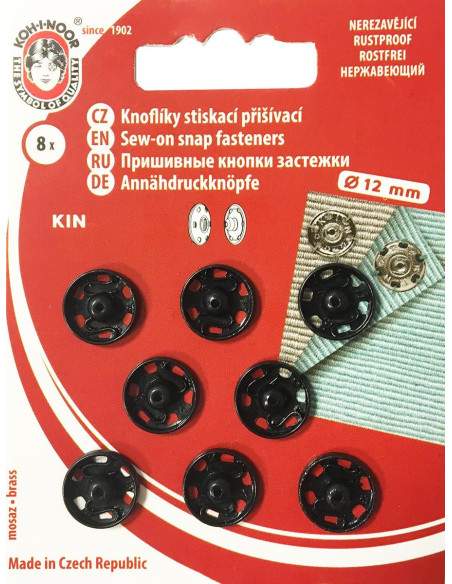 Broches de presión de metal 12 mm - Negro