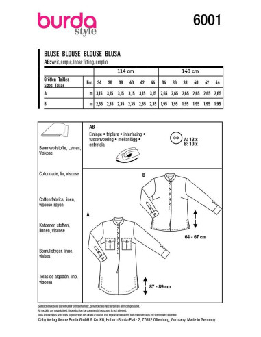 Patrón de blusa - Burda 6001