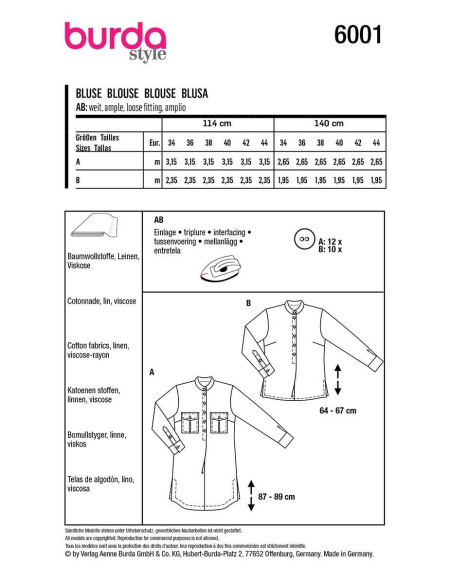 Patrón de blusa - Burda 6001