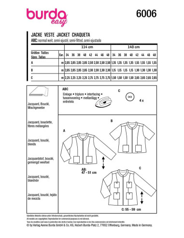 Patrón de chaqueta - Burda 6006
