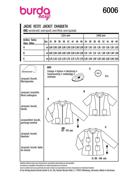 Patrón de chaqueta - Burda 6006