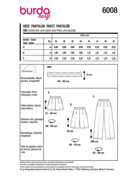 Patrón de pantalón - Burda 6008