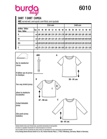 Patrón de camiseta - Burda 6010