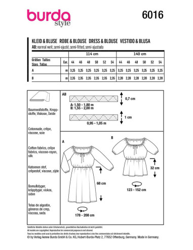 Patrón de vestido y blusa - Burda 6016