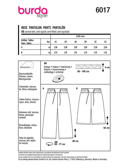Patrón de pantalón - Burda 6017
