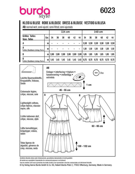 Patrón de vestido y blusa - Burda 6023