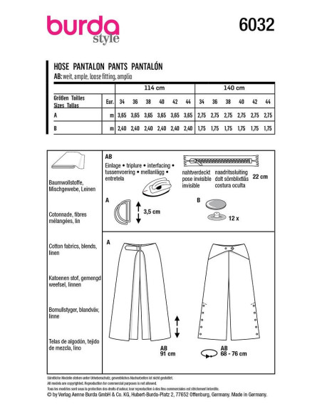 Patrón de pantalón - Burda 6032
