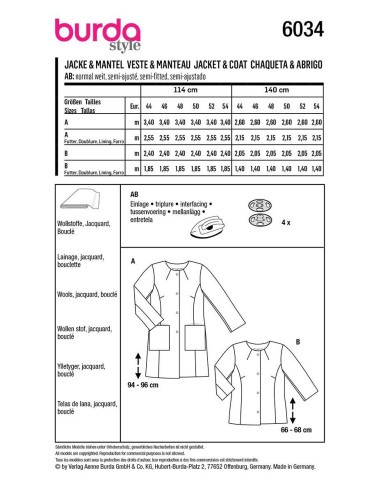 Patrón de chaqueta y abrigo - Burda 6034